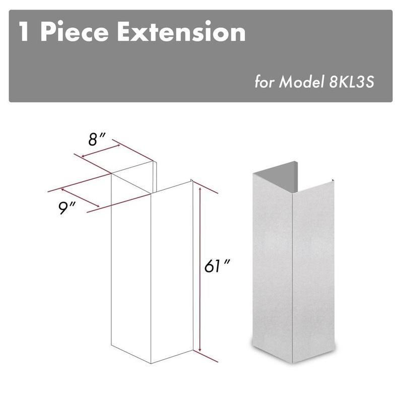 ZLINE 61 in. Satin Stainless Steel Chimney Extension for Ceilings up to 12.5 ft. (8KL3S-E)