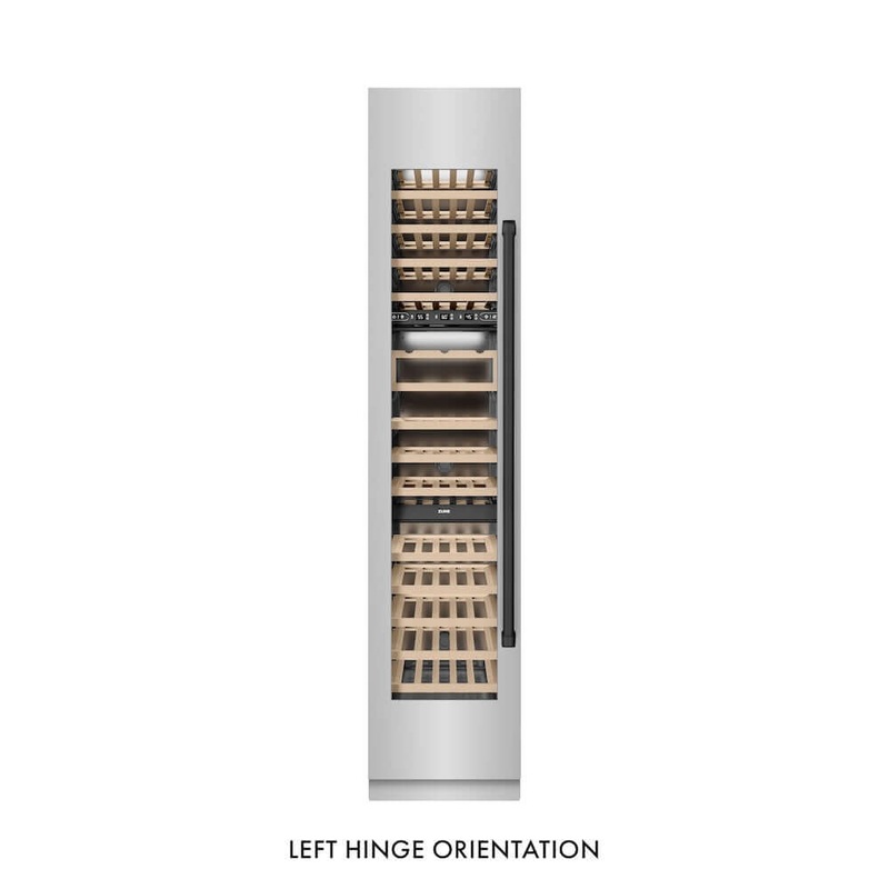 ZLINE Autograph Edition 18 in. 9.0 cu. ft. Triple Zone 68 Bottle Left Hinge Column Wine Cooler in Stainless Steel with Matte Black Accents (RCWVLZ-30418-MB)