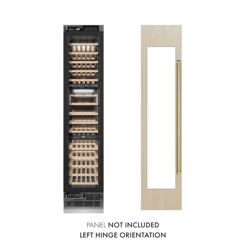 ZLINE Autograph Edition 18 in. 9.0 cu. ft. Triple Zone 68 Bottle Panel Ready Left Hinge Column Wine Cooler with Champagne Bronze Accents (RBCWVLZ-18-CB)
