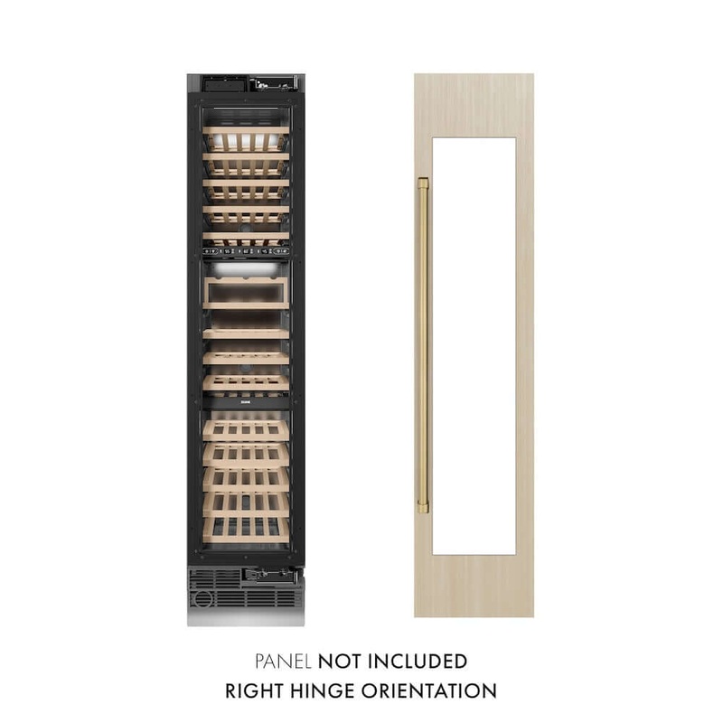 ZLINE Autograph Edition 18 in. 9.0 cu. ft. Triple Zone 68 Bottle Panel Ready Right Hinge Column Wine Cooler with Champagne Bronze Accents (RBCWVRZ-18-CB)