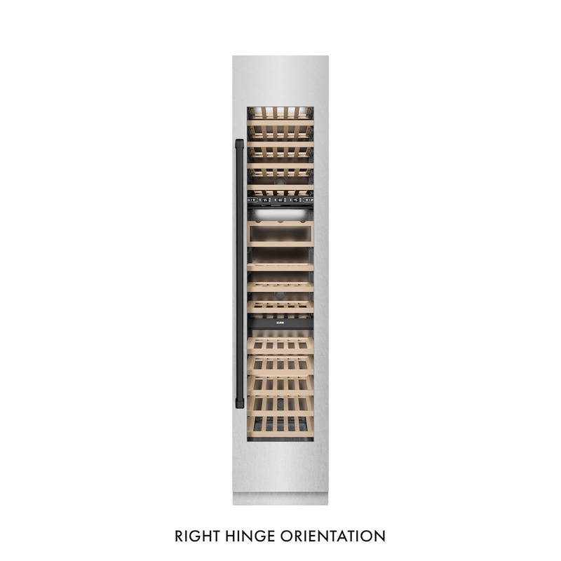 ZLINE Autograph Edition 18 in. 9.0 cu. ft. Triple Zone 68 Bottle Right Hinge Column Wine Cooler in Satin Stainless Steel with Matte Black Accents (RCWVRZ-SN-18-MB)