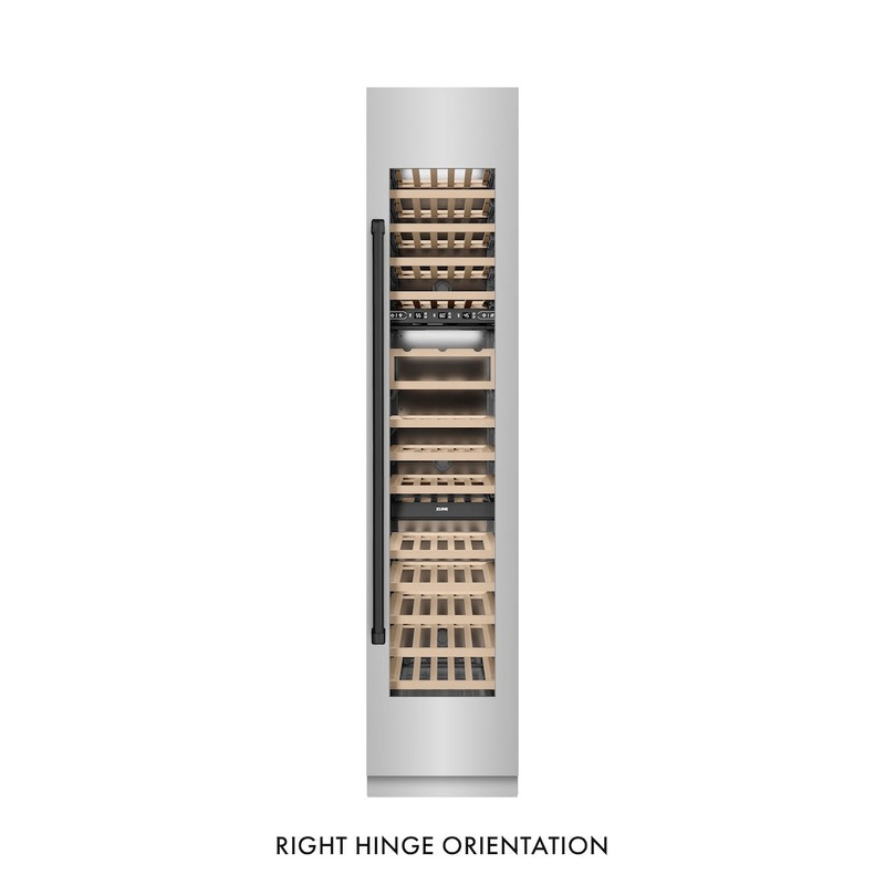 ZLINE Autograph Edition 18 in. 9.0 cu. ft. Triple Zone 68 Bottle Right Hinge Column Wine Cooler in Stainless Steel with Matte Black Accents (RCWVRZ-30418-MB)