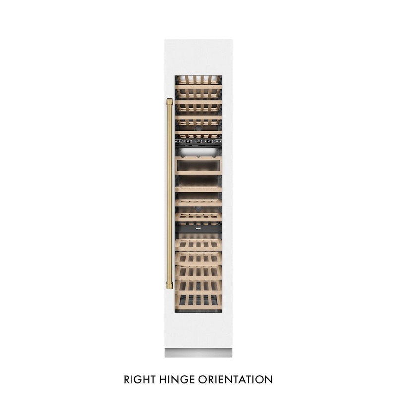 ZLINE Autograph Edition 18 in. 9.0 cu. ft. Triple Zone 68 Bottle Right Hinge Column Wine Cooler in White Matte with Champagne Bronze Accents (RCWVRZ-WM-18-CB)