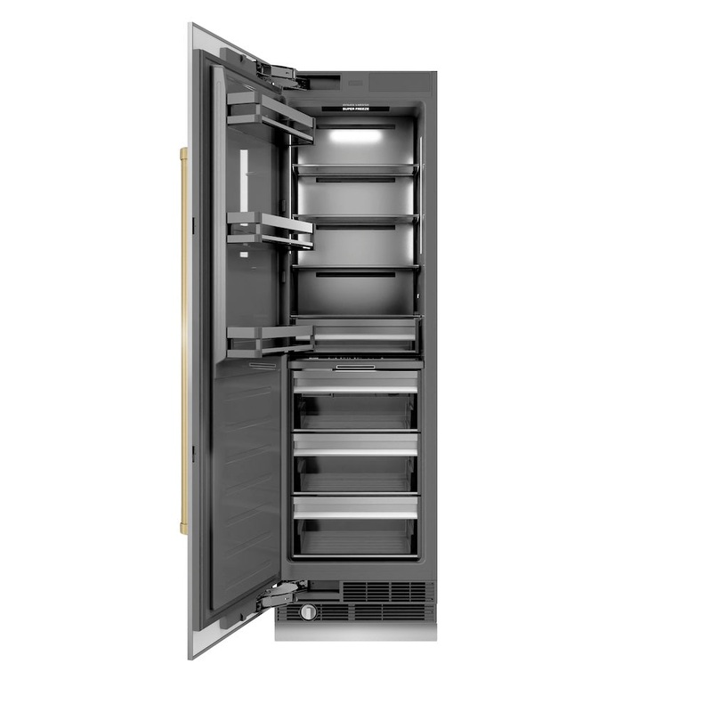 ZLINE Autograph Edition 24 in. 12.4 cu. ft. Column Freezer in Stainless Steel with Graphite Gray Interior and Champagne Bronze Accents (RCFVZ-304-24-CB)