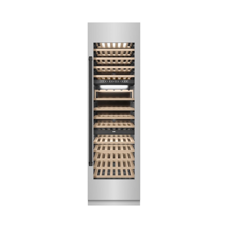 ZLINE Autograph Edition 24 in. 12.4 cu. ft. Triple Zone 100 Bottle Column Wine Cooler in Stainless Steel and Matte Black Accents (RCWVZ-304-24-MB)