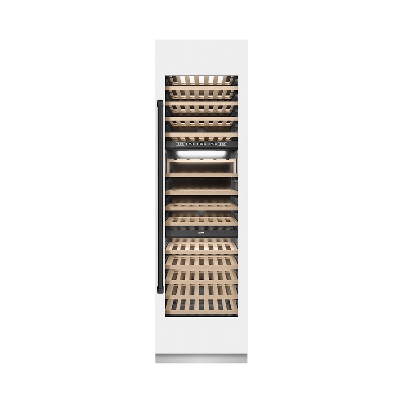 ZLINE Autograph Edition 24 in. 12.4 cu. ft. Triple Zone 100 Bottle Column Wine Cooler in White Matte and Matte Black Accents (RCWVZ-WM-24-MB)