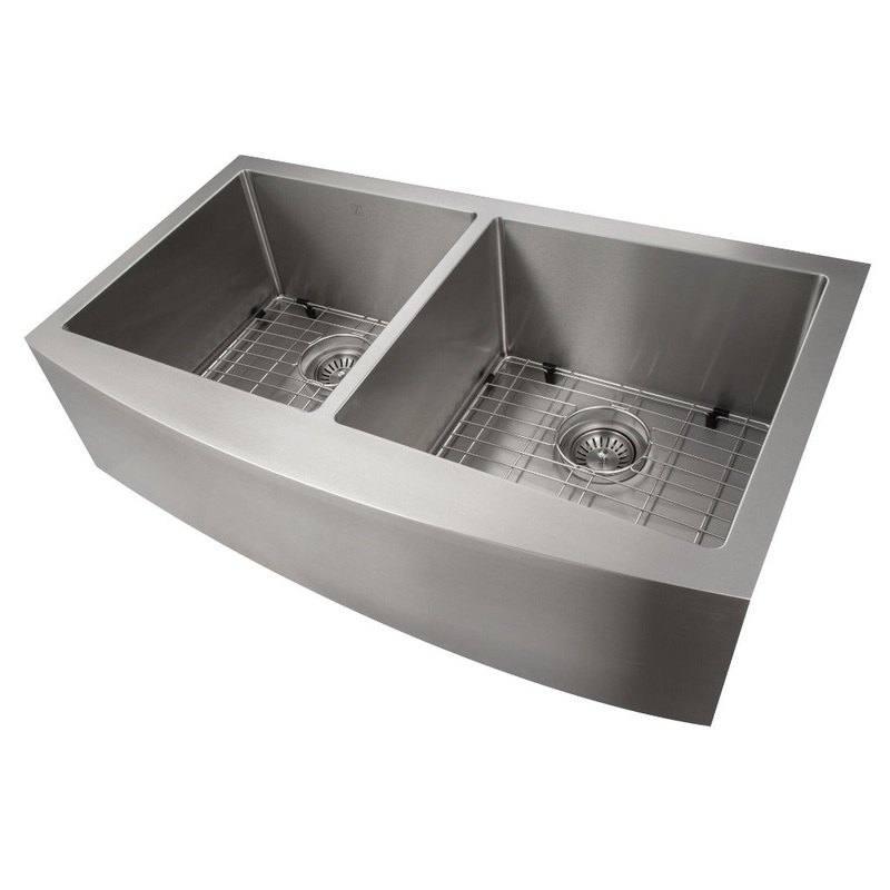 ZLINE 36 in. Niseko Farmhouse Apron Mount Double Bowl Kitchen Sink with Bottom Grid and Color Options (SA50D-36)