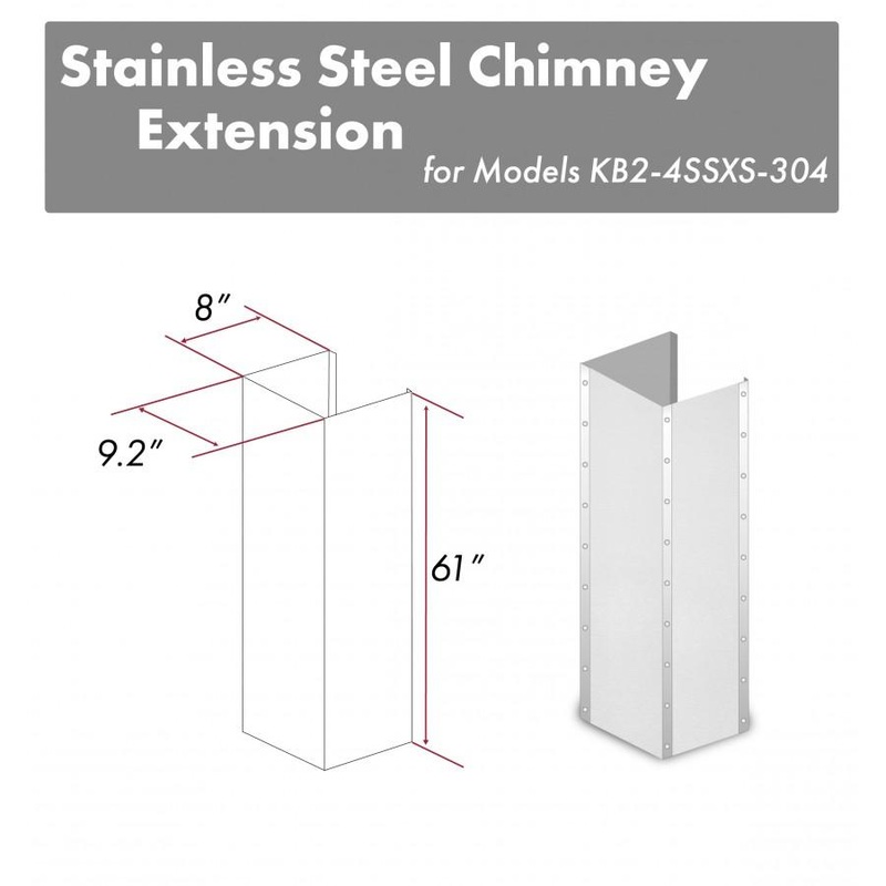 ZLINE 61 in. Satin Stainless Steel Extended Chimney and Crown (KB2-4SSXS-30-304-E)