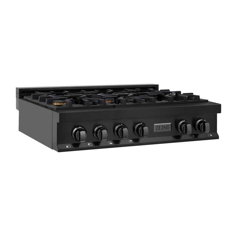 ZLINE 36 in. Legacy Gas Rangetop with 6 Brass Burners and Porcelain Cooktop in Black Stainless Steel (RTB-BR-36)