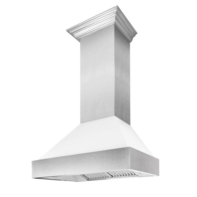 ZLINE Ducted Satin Stainless Steel Wall Mount Range Hood with White Matte Shell and Size Options (8654WM)
