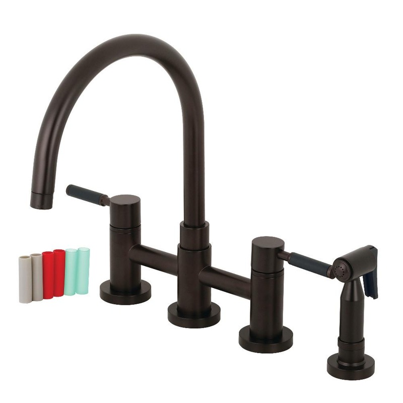 Kingston Brass Concord Two-Handle Bridge Kitchen Faucet with Brass Side Sprayer, Oil Rubbed Bronze (KS8275DKLBS)