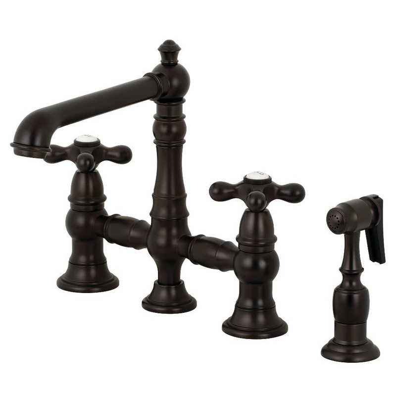 Kingston Brass English Country 8 in. Bridge Kitchen Faucet with Sprayer (KS7275AXBS)