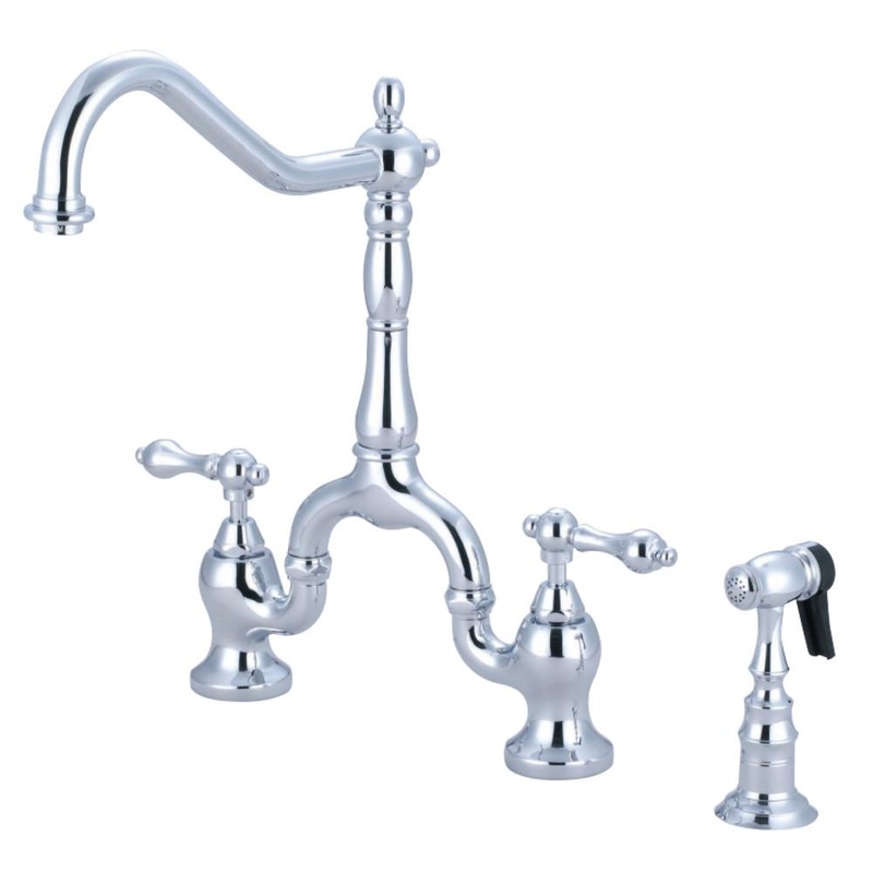 Kingston Brass English Country Kitchen Bridge Faucet with Brass Sprayer (KS775-ALBS)