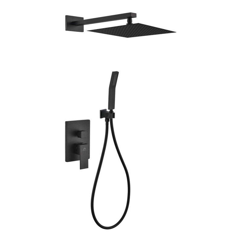 KubeBath 2 Piece Matte Black Shower Set with 12 in. Square Rain Shower and Handheld Shower