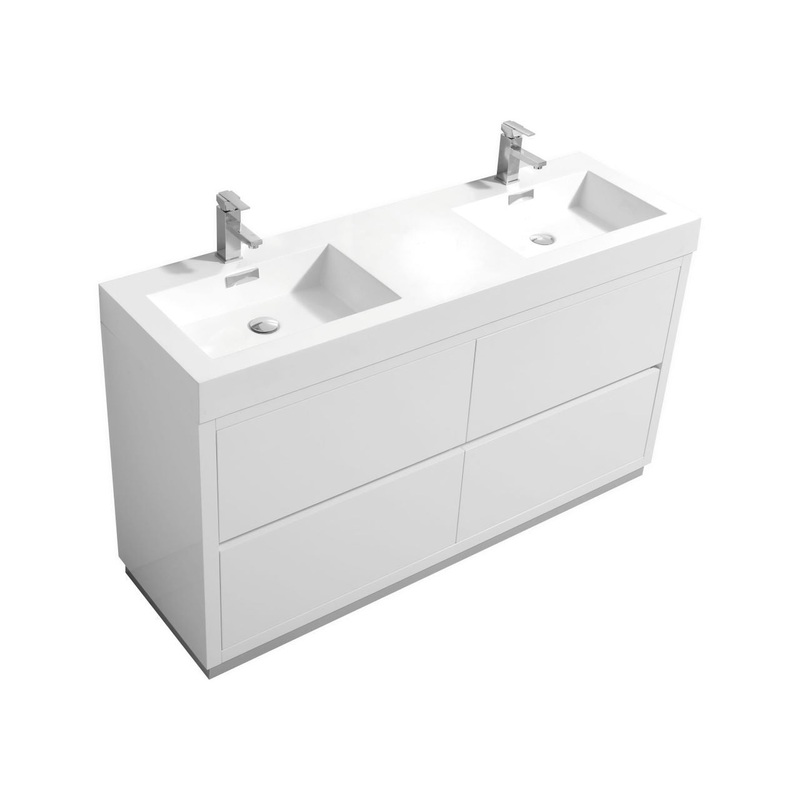 KubeBath Bliss 60 in. Free Standing Double Sink Modern Bathroom Vanity
