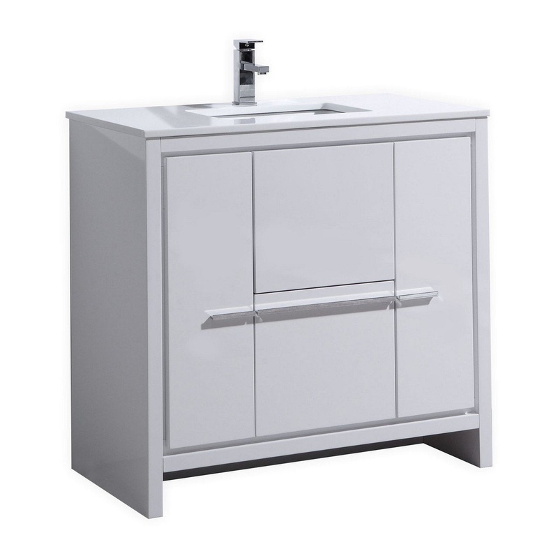 KubeBath Dolce 36 in. Freestanding Single Sink Modern Bathroom Vanity with White Quartz Counter-Top and Cabinet Color Options