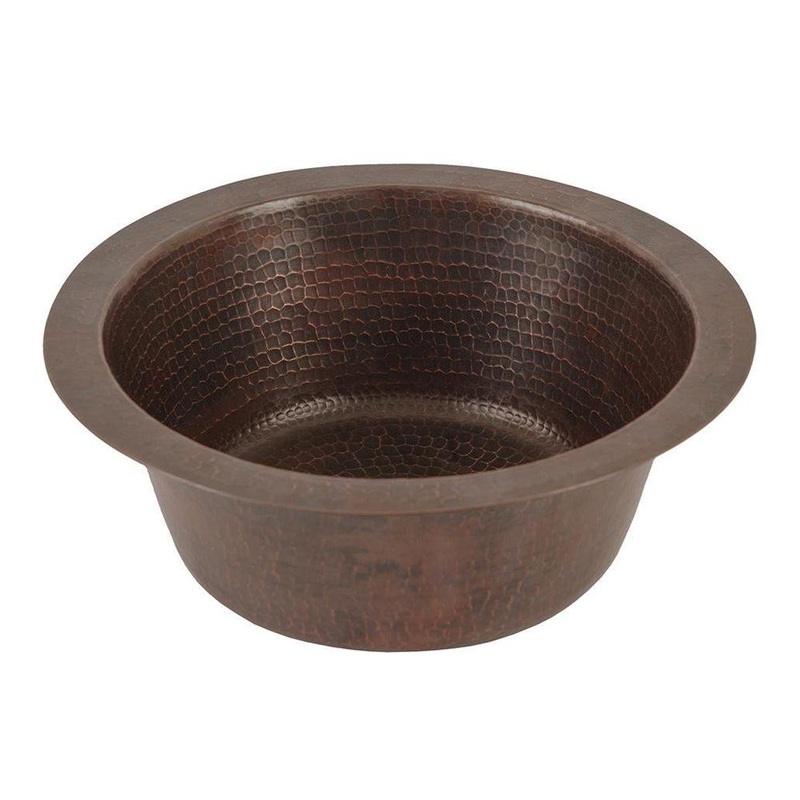 Premier Copper 12 in. Round Hammered Copper Bar Sink with 2 in. Drain Opening (BR12DB2)
