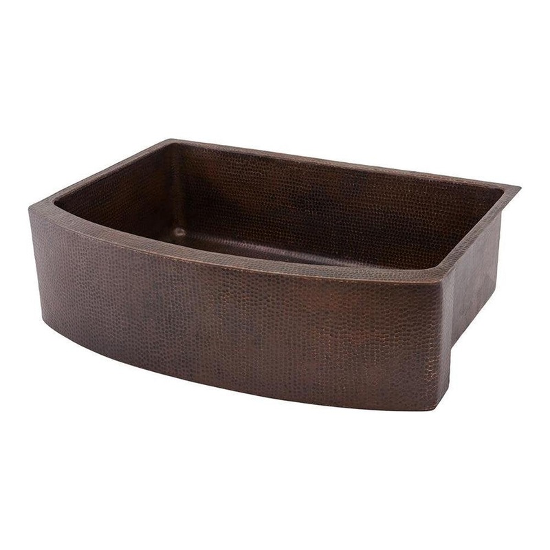 Premier Copper 33 in. Hammered Copper Rounded Apron Front Single Basin Kitchen Sink