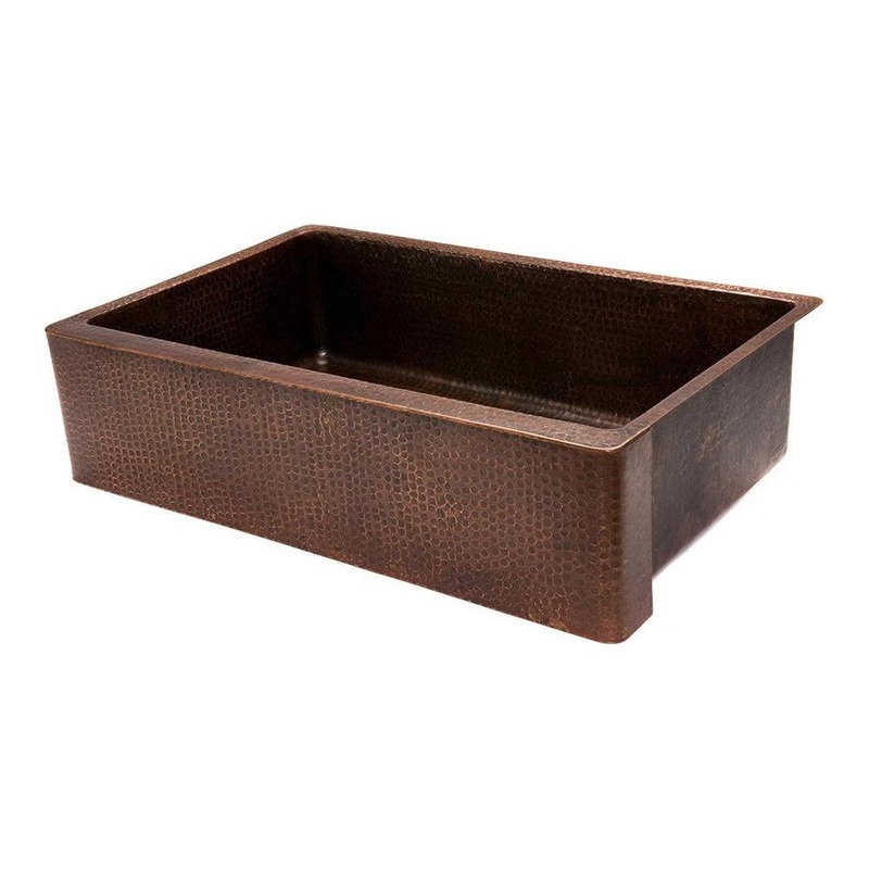Premier Copper 35 in. Hammered Copper Apron Front Single Basin Kitchen Sink