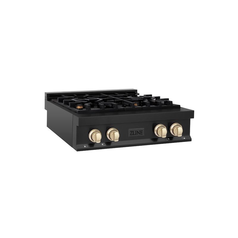 ZLINE Autograph Edition 30 in. Legacy Gas Rangetop with 4 Burners and Porcelain Cooktop in Black Stainless Steel with Polished Gold Accents (RTBZ-30-G)