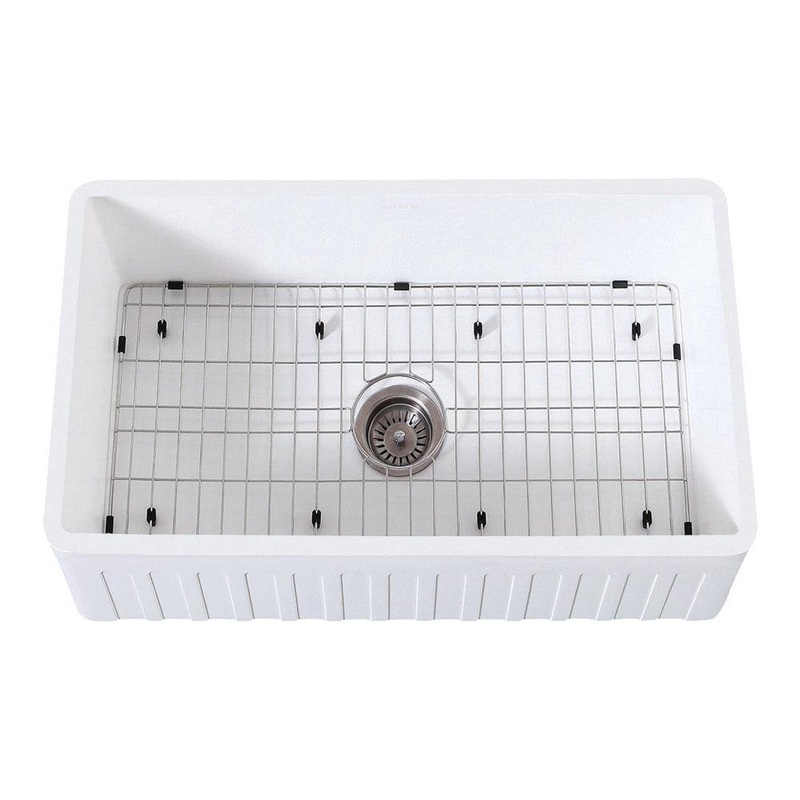 Kingston Brass 30 in. Farmhouse Kitchen Sink with Strainer and Grid, Matte White (KGKFA301810CD)