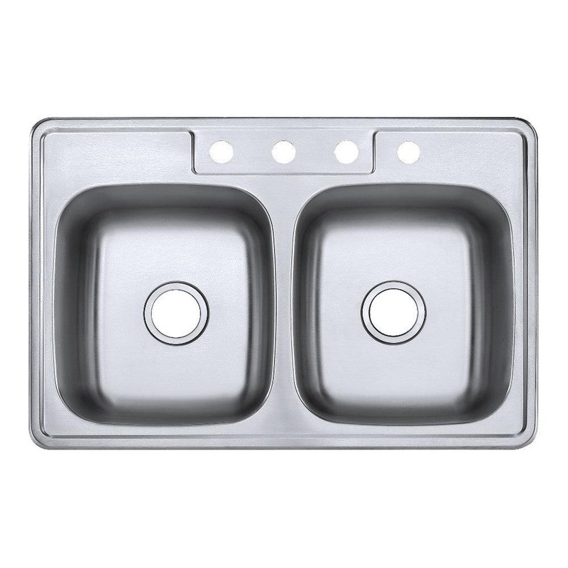 Kingston Brass 33 in. Drop-in Double Bowl Kitchen Sink, Brushed (GKTD33228)