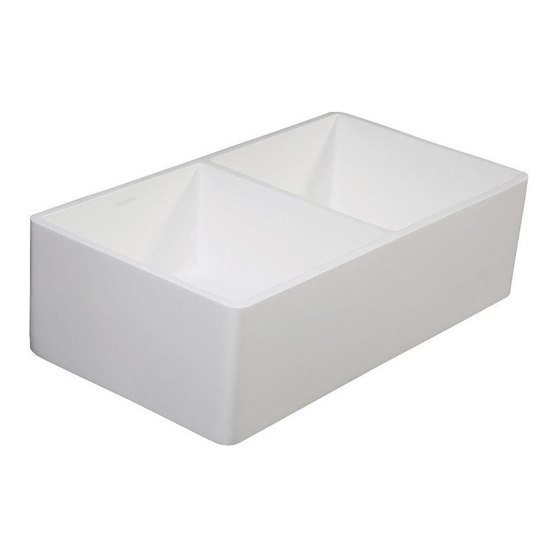 Kingston Brass 33 in. Solid Surface Double Bowl Farmhouse Kitchen Sink, Matte White (GKFA331810BCD)
