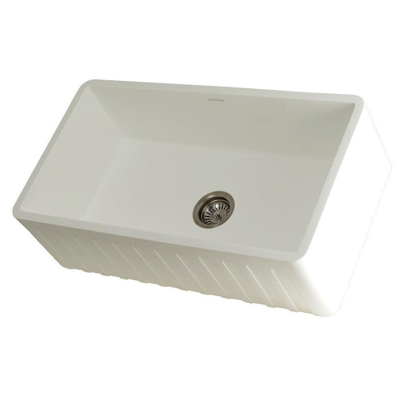 Kingston Brass 33 in. Solid Surface Matte Stone Apron Front Farmhouse Single Bowl Kitchen Sink, Matte White