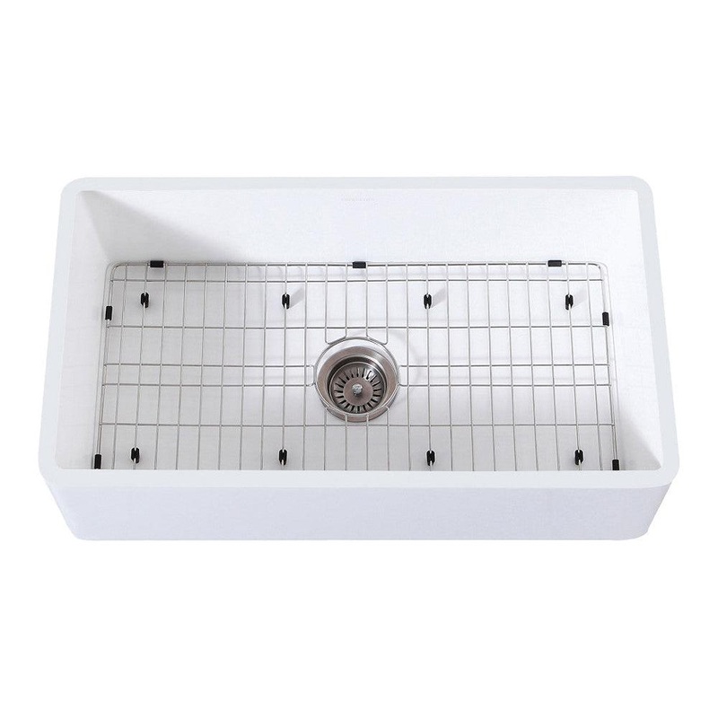 Kingston Brass 36 in. Farmhouse Kitchen Sink with Strainer and Grid, Matte White (KGKFA361810BC)