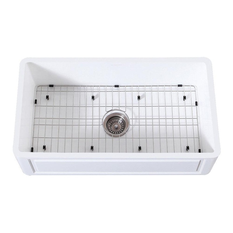 Kingston Brass 36 in. Farmhouse Kitchen Sink with Strainer and Grid, Matte White (KGKFA361810LD)