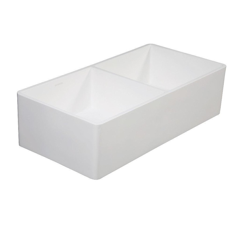 Kingston Brass 36 in. Solid Surface Double Bowl Farmhouse Kitchen Sink, Matte White