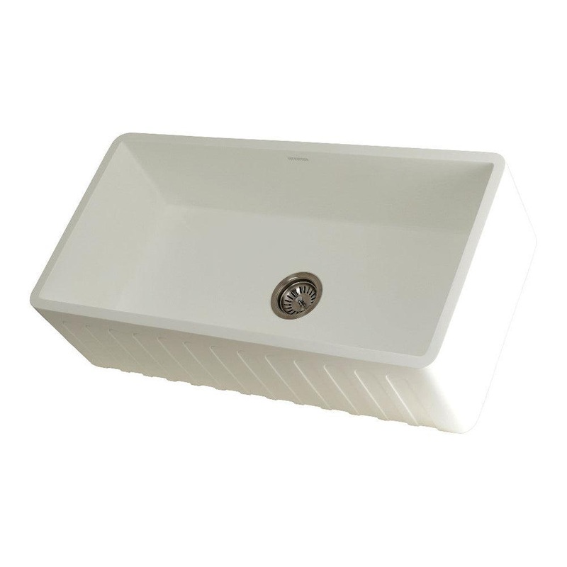 Kingston Brass 36 in. Solid Surface Matte Stone Apron Front Farmhouse Single Bowl Kitchen Sink, Matte White (GKFA361810CD)
