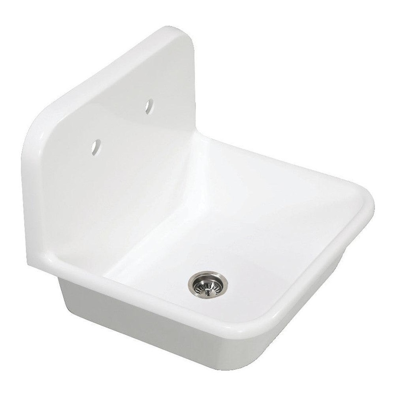 Kingston Brass Arcticstone 24 in. Solid Surface Farmhouse Kitchen Sink with Backsplash, Matte White (GKTA242119)