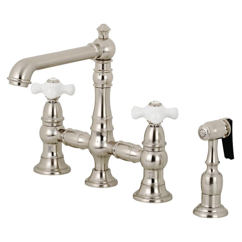 Kingston Brass English Country 8 in. Bridge Kitchen Faucet with Sprayer (KS727-PXBS)