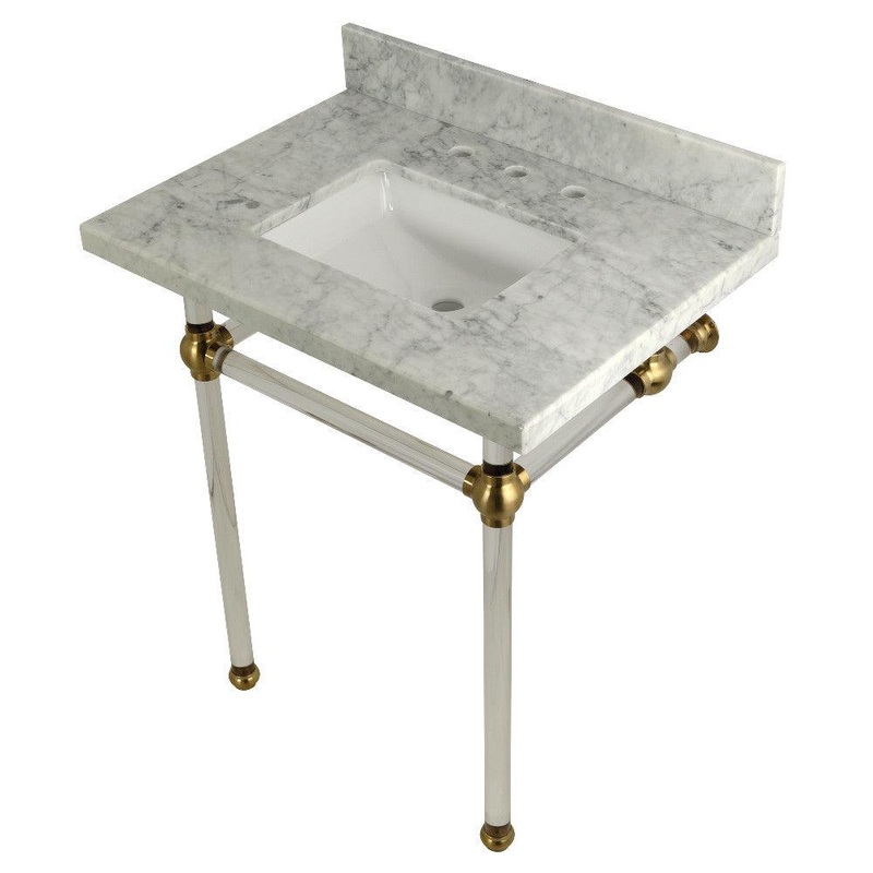 Kingston Brass Templeton 30 in. x 22 in. Carrara Marble Vanity Top with Clear Acrylic Console Legs