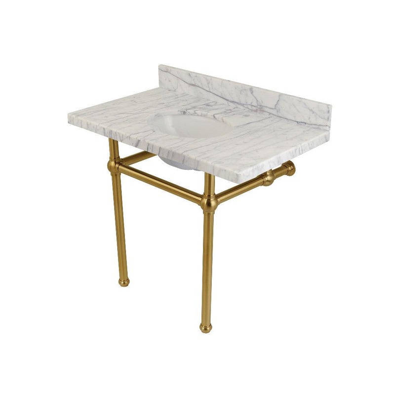 Kingston Brass Templeton 36 in. x 22 in. Carrara Marble Vanity Top with Brass Console Legs