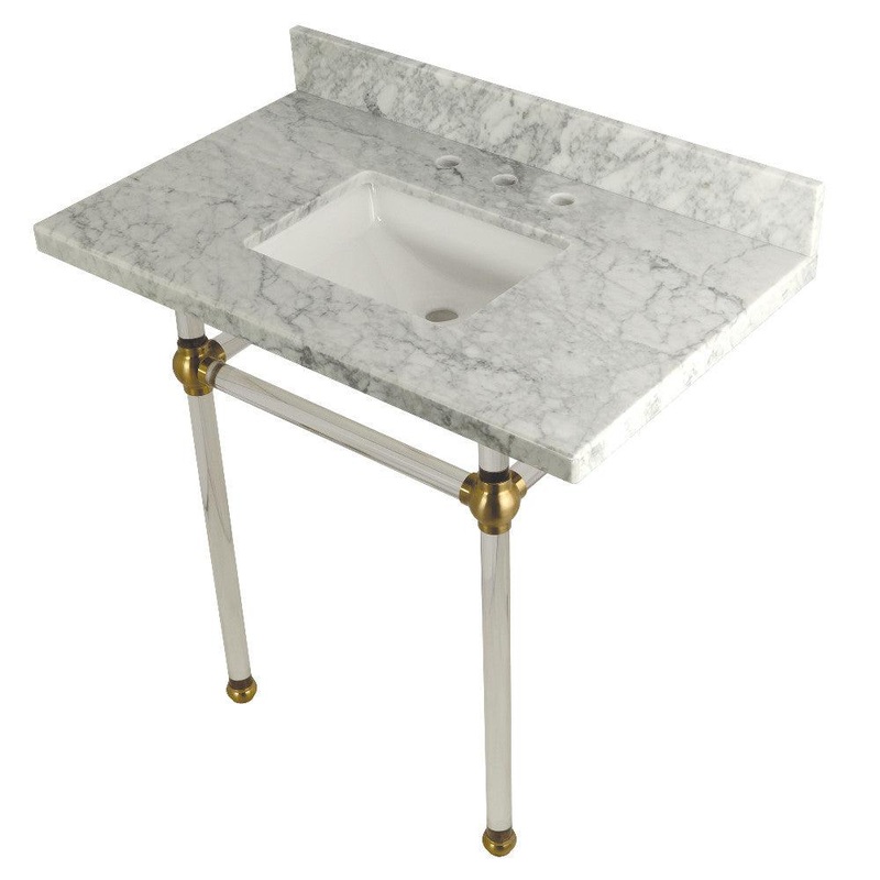 Kingston Brass Templeton 36 in. x 22 in. Carrara Marble Vanity Top with Clear Acrylic Console Legs