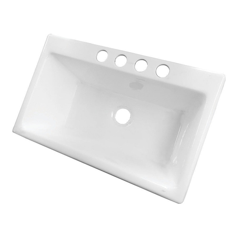 Kingston Brass Towne 36 in. Cast Iron Undermount Kitchen Sink, 4-Hole, White