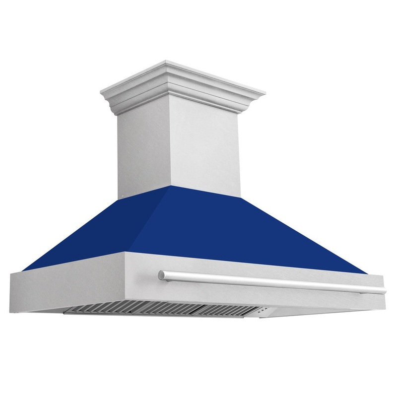 ZLINE 48 in. Satin Stainless Steel Wall Mount Range Hood with Colored Shell and Stainless Steel Handle (8654SNX-48)