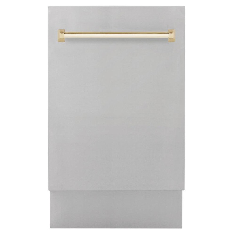 ZLINE Autograph Edition 18 in. Tallac Series 3rd Rack Top Control Built-In Dishwasher in Stainless Steel with Polished Gold Handle, 51dBa (DWVZ-304-18-G)