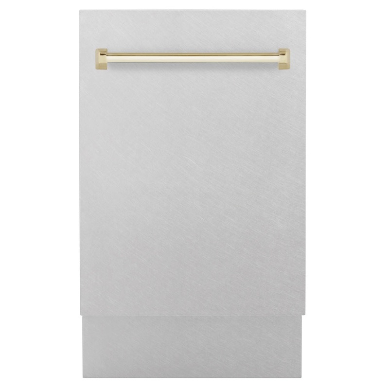 ZLINE Autograph Edition 18 in. Tallac Series 3rd Rack Top Control Built-In Dishwasher with Satin Stainless Steel Panel and Polished Gold Handle, 51dBa (DWVZ-SN-18-G)