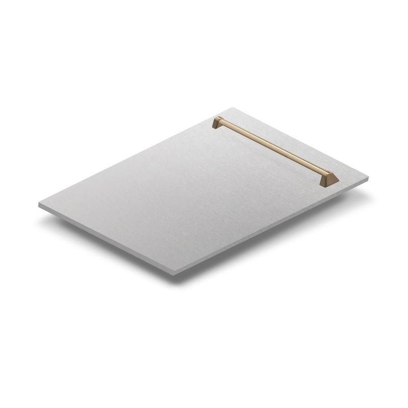 ZLINE Autograph Edition 18 in. Tallac Dishwasher Panel in Satin Stainless Steel Finish with Champagne Bronze Handle (DPVZ-SN-18-CB)