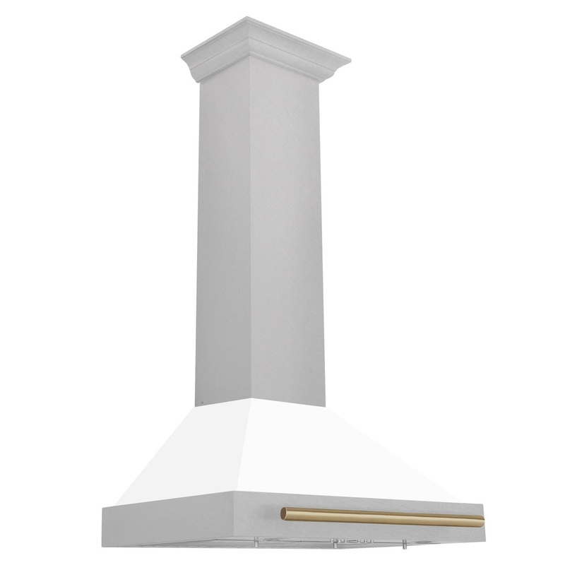 ZLINE Autograph Edition 30 in. Convertible Satin Stainless Steel Wall Mount Range Hood with White Matte Shell with Accent Handle (KB4SNZ-WM30)