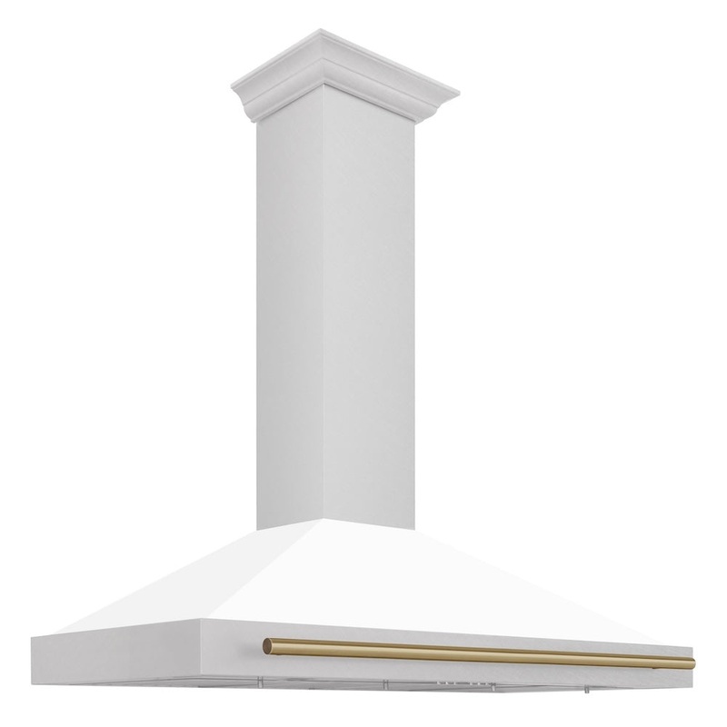 ZLINE Autograph Edition 48 in. Convertible Satin Stainless Steel Wall Mount Range Hood with White Matte Shell with Accent Handle (KB4SNZ-WM48)