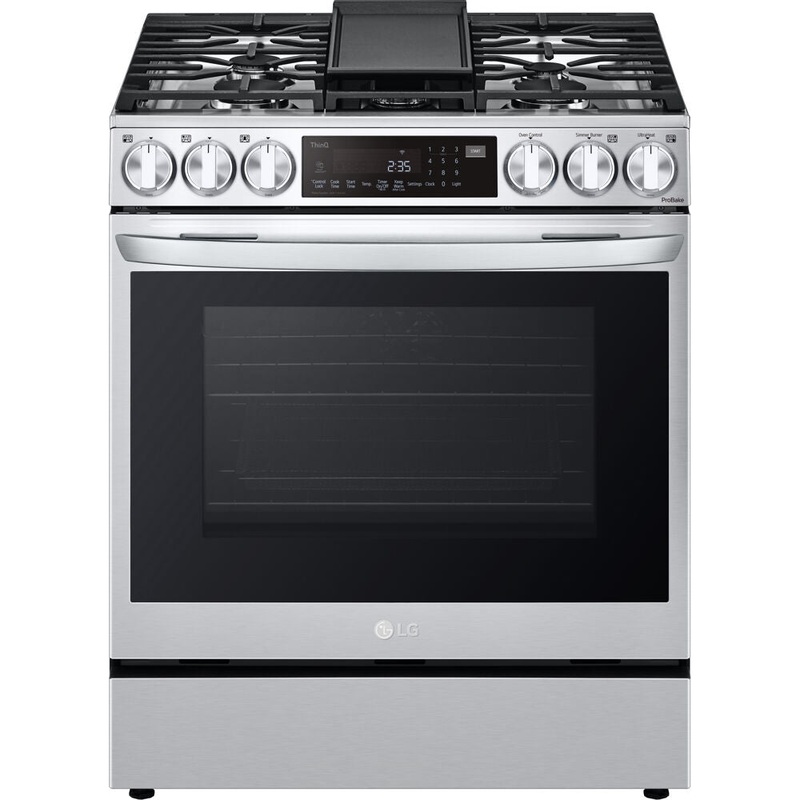 LG 30 in. 6.3-Cu. Ft. Smart Wi-Fi Enabled ProBake Convection InstaView Gas Slide-in Range with Air Fry, Stainless Steel (LSGL6335F)