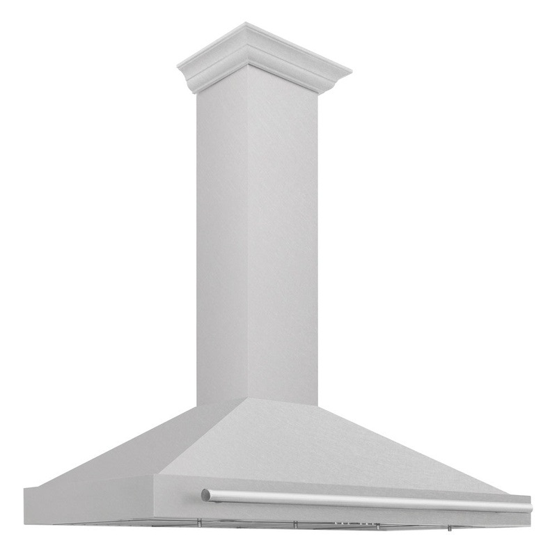 ZLINE 48 in. Convertible Satin Stainless Steel Wall Mount Range Hood with Colored Shell and Stainless Steel Handle (KB4SNX-48)
