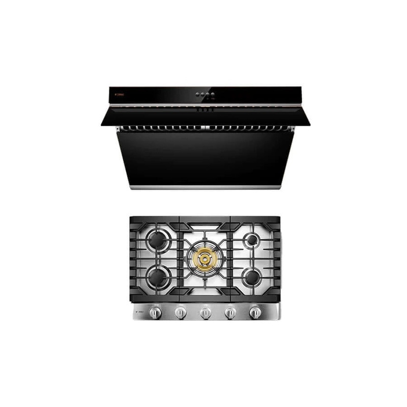 Fotile 2-Piece Kitchen Package-With Stainless Steel 30 in. Gas Cooktop and Onyx Black 30 in. 850 CFM Wall Mount Range Hood with Touchscreen (JQG7522 + GLS30501)