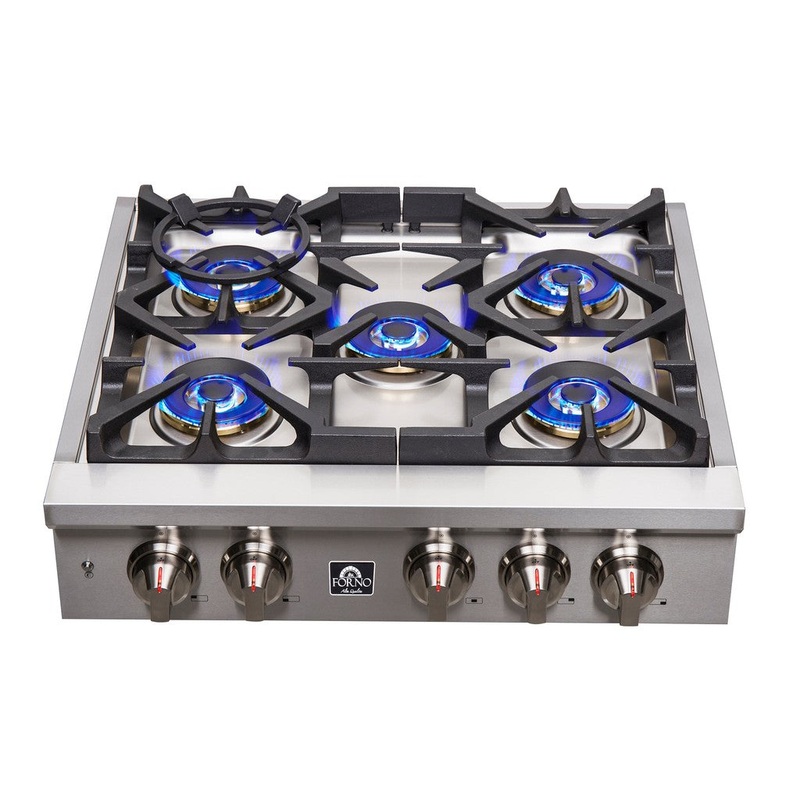 Forno Spezia 30 in. 5 Burner Gas Rangetop with Wok Ring and Griddle in Stainless Steel (FCTGS5751-30)