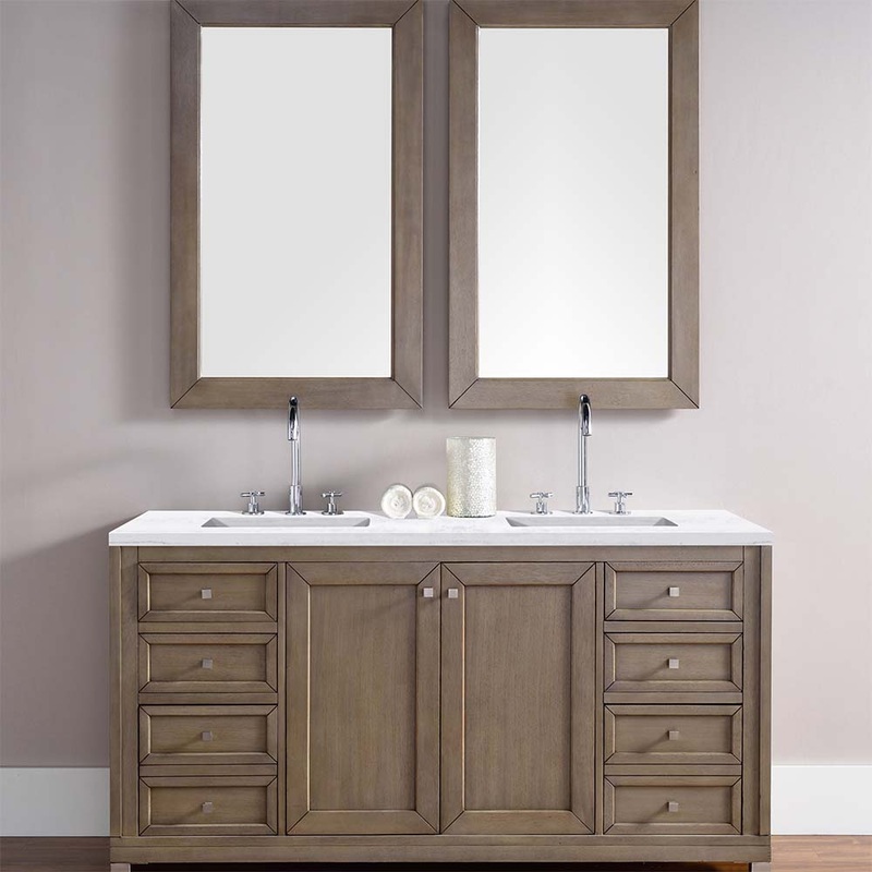 James Martin Vanities Chicago Collection 60 in. Double Vanity in Whitewashed Walnut with Countertop Options