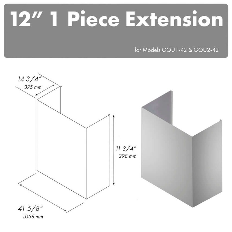 ZLINE 12 in. Chimney Extension for 42 in. Under Cabinet Outdoor Grill Hood (1PEXT-GOU42-12)